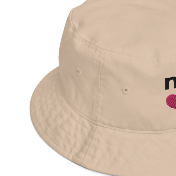 Stone organic bucket hat, up close view of product details